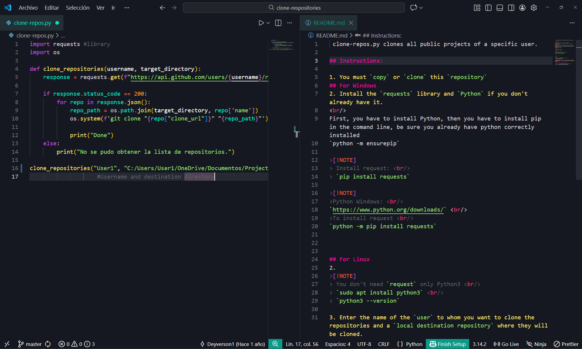 Extraido deScript de Python - Clonar repositorios