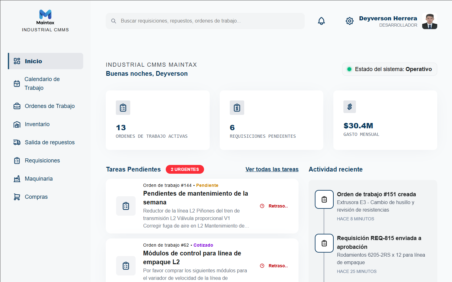 Captura de MaintaX CMMS - Gestión de mantenimiento industrial